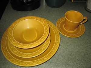Warm mustard yellow dishes.