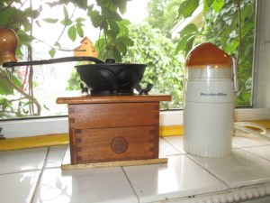 My old-fashioned coffee grinder and new-fangled "spice" grinder.