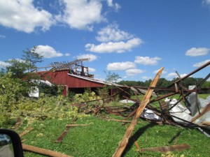 A barn destroyed by Friday's storm.