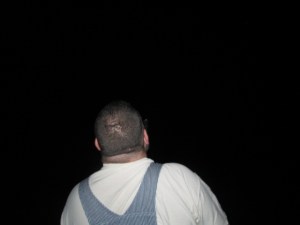 EJ looking up at the stars. My camera is not good enough to capture the stars.