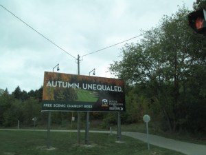 Sign advertising free autumn chairlift rides!
