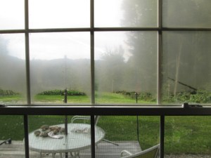 The condensation clouds the view through our windows